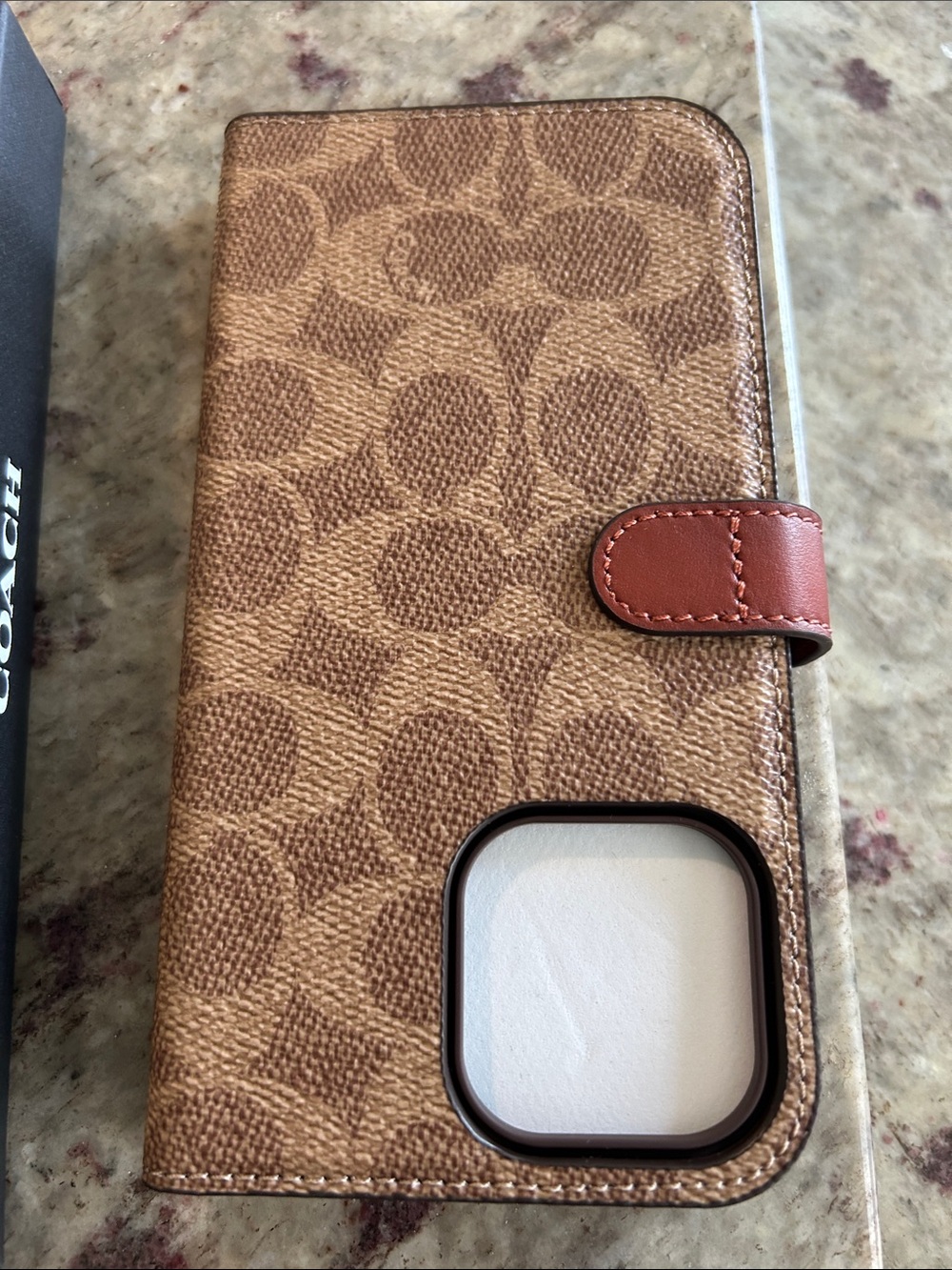 Coach Brown Signature Folio iPhone Case with Leather Snap - Picture 2 of 6